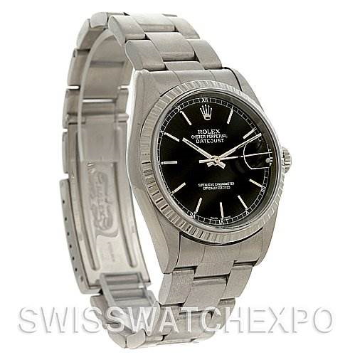 Rolex Datejust Mens Ss Black Stick Dial Watch 16200 SwissWatchExpo