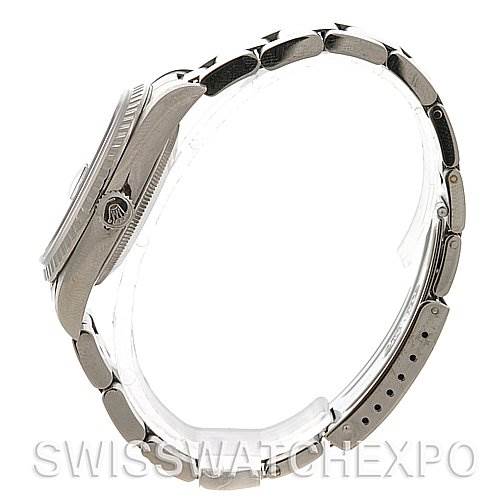 This image shows a side view of the Rolex Datejust 16200 Men's Stainless Steel Black Dial 16200 Men's Stainless Steel Black Dial watch, highlighting the case, bezel, and bracelet.