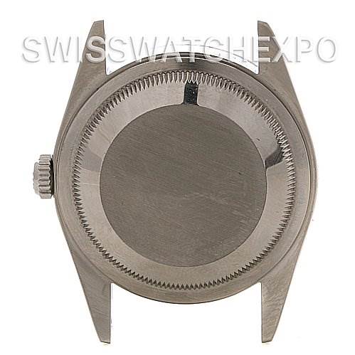 This image shows the case back and lugs of a Rolex Datejust 16200 Men's Stainless Steel Black Dial 16200 Men's Stainless Steel Black Dial model, viewed from the rear.