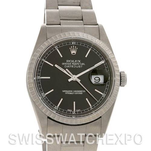 Photo of Rolex Datejust Mens Ss Black Stick Dial Watch 16200