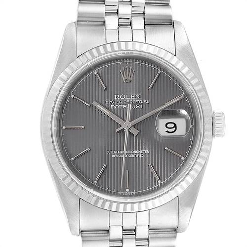 Photo of Rolex Datejust 36 Steel White Gold Grey Tapestry Dial Mens Watch 16234
