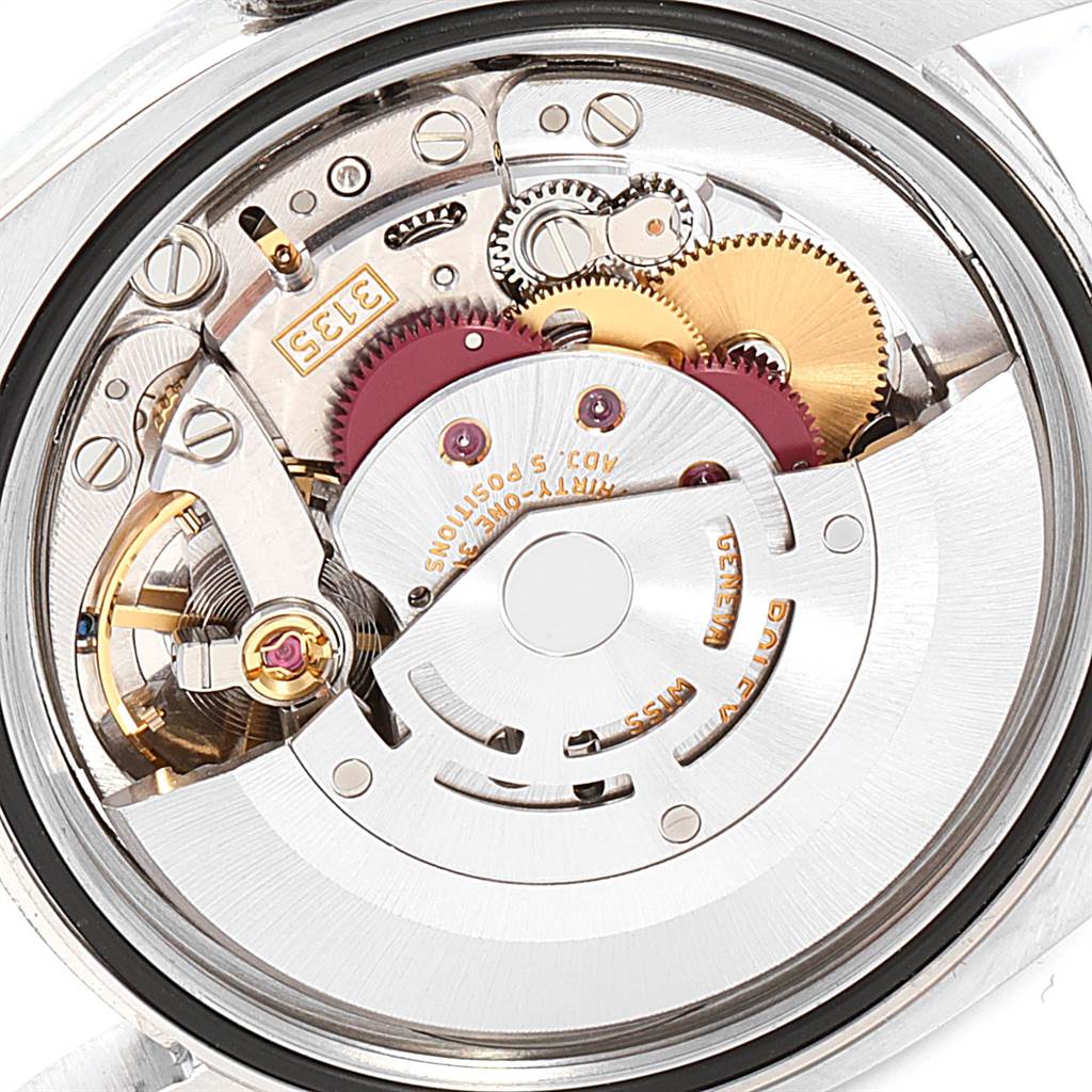 The image shows the internal mechanism of a Rolex Datejust 116234 Men's Stainless Steel Blue Dial 116234 Men's Stainless Steel Blue Dial watch, viewed from the back.