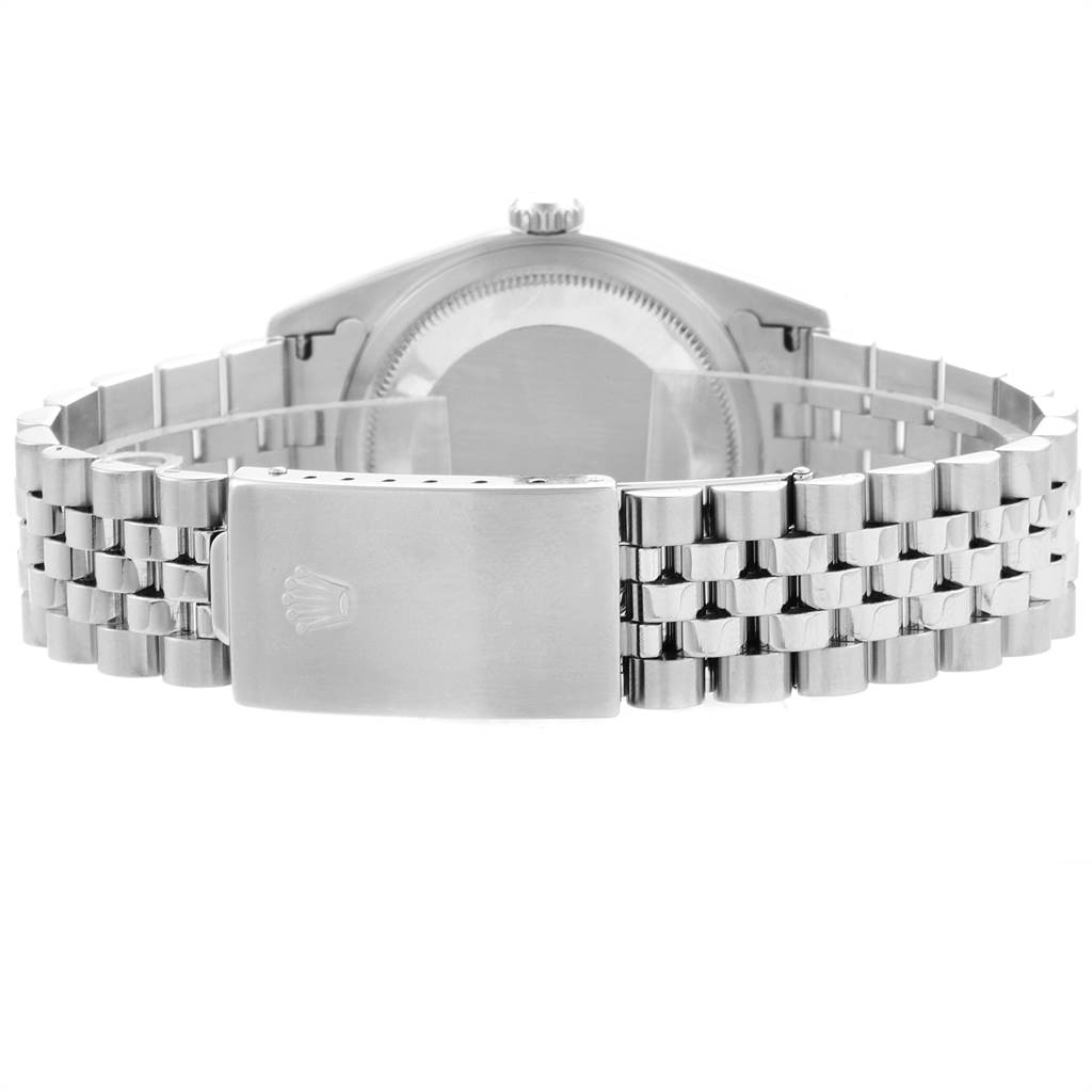 This image shows the back view of a Rolex Datejust 16234 Men's Stainless Steel Silver Dial 16234 Men's Stainless Steel Silver Dial watch, focusing on the bracelet and clasp.