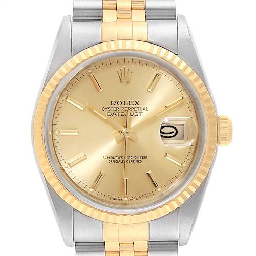 Photo of Rolex Datejust 36 Steel 18K Yellow Gold Mens Watch 16233 Box Papers