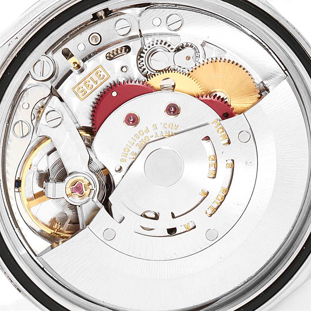 This image shows the movement mechanism of a Rolex Datejust 16234 Men's Stainless Steel White Dial 16234 Men's Stainless Steel White Dial watch from a top-down angle.