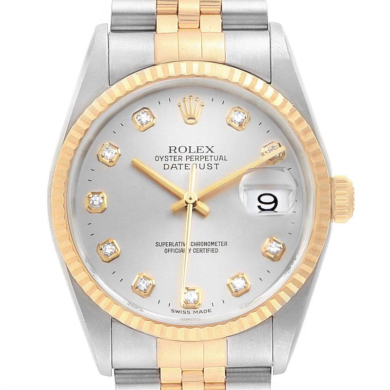 Rolex Datejust 36 Steel Yellow Gold Diamond Mens Watch 16233 Box Papers SwissWatchExpo