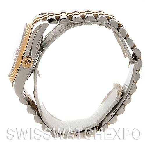 This image shows a side profile of the Rolex Datejust 116233-SRJ Men
s Stainless Steel Silver Dial 116233-SRJ Men
s Stainless Steel Silver Dial watch, focusing on the case, winding crown, and bracelet.