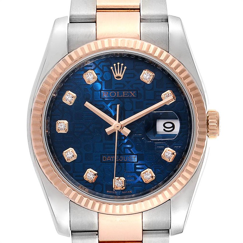 Rolex Datejust Steel Rose Gold Blue Diamond Dial Unisex Watch 116231 SwissWatchExpo