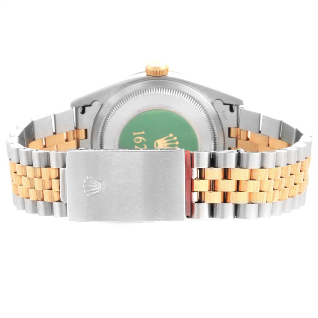 The image shows the rear view of a Rolex Datejust 16233 Men's Steel and Gold (two tone) Grey Dial 16233 Men's Steel and Gold (two tone) Grey Dial watch, highlighting the clasp and part of the bracelet.