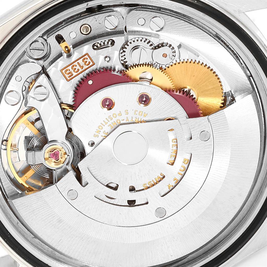 This image shows a close-up view of the internal mechanical components of a Rolex Datejust 16234 Men's Stainless Steel Blue Dial 16234 Men's Stainless Steel Blue Dial watch.