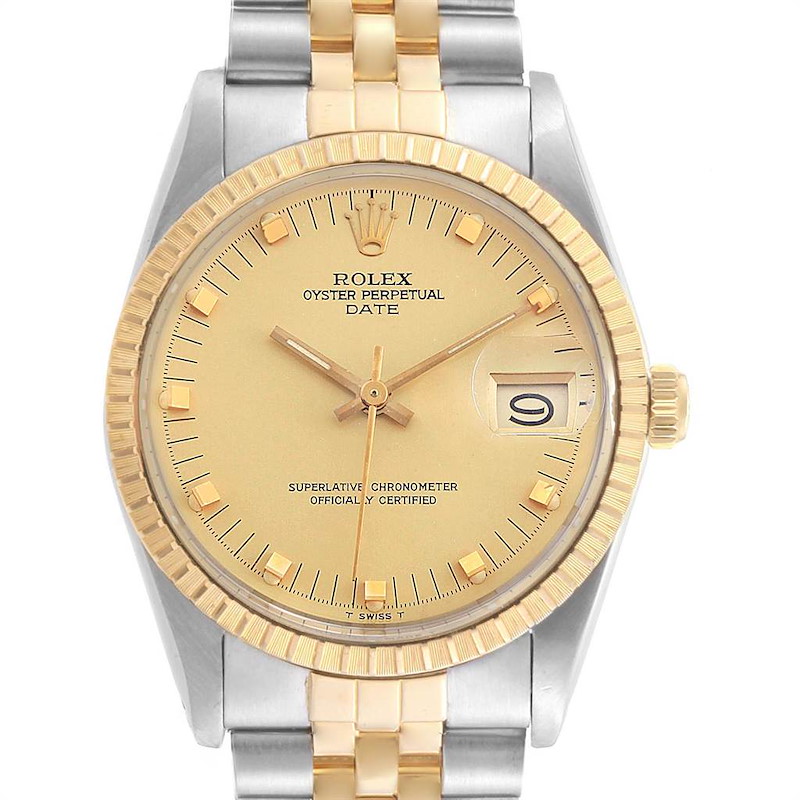 Rolex Date Mens Stainless Steel Yellow Gold Watch 15053 Papers SwissWatchExpo