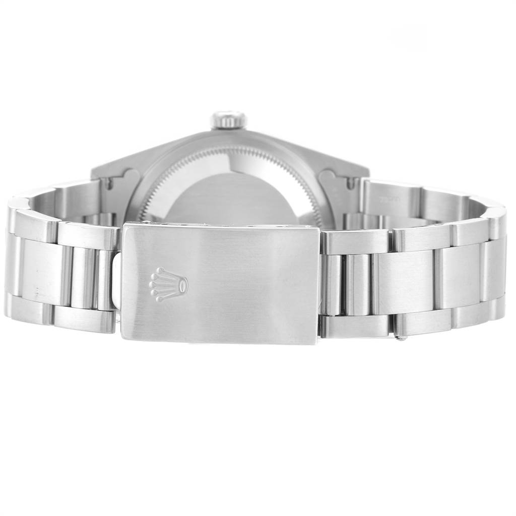 The image shows the back view of the Rolex Datejust 16220 Men's Stainless Steel Blue Dial 16220 Men's Stainless Steel Blue Dial watch, focusing on the clasp and bracelet.