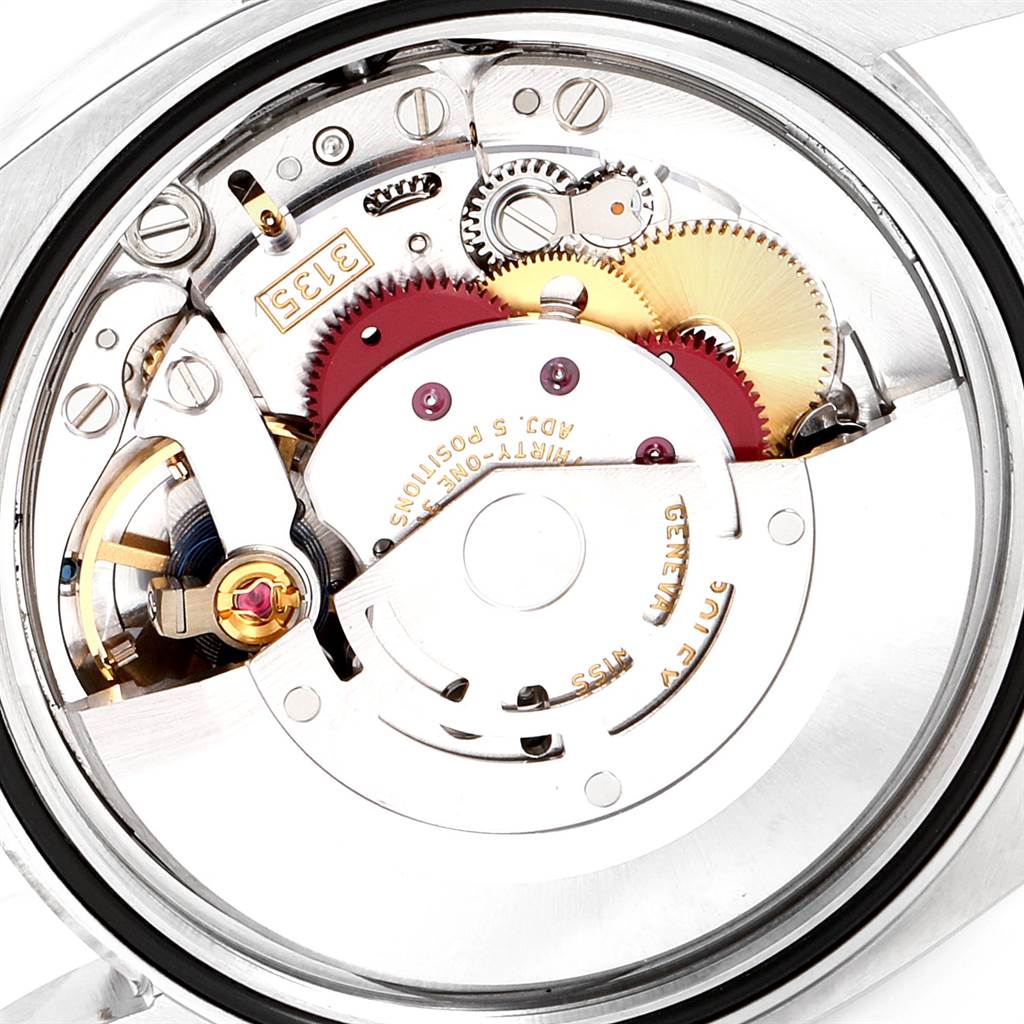 This image shows the internal mechanical movement of the Rolex Datejust 116203 Men
s Stainless Steel Brown Dial 116203 Men
s Stainless Steel Brown Dial watch from the caseback view.
