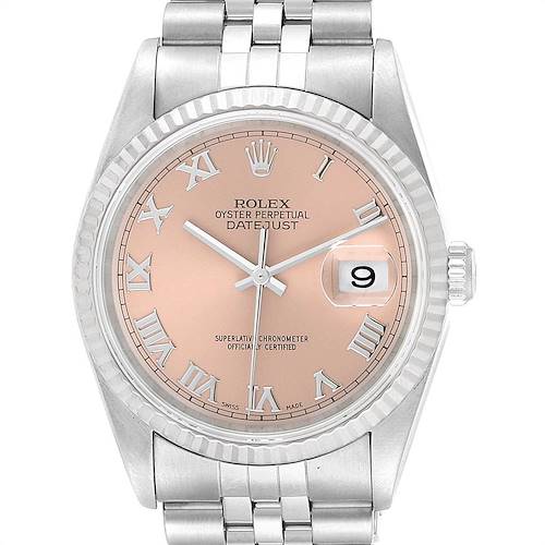 Photo of Rolex Datejust 36 Steel White Gold Salmon Roman Dial Mens Watch 16234
