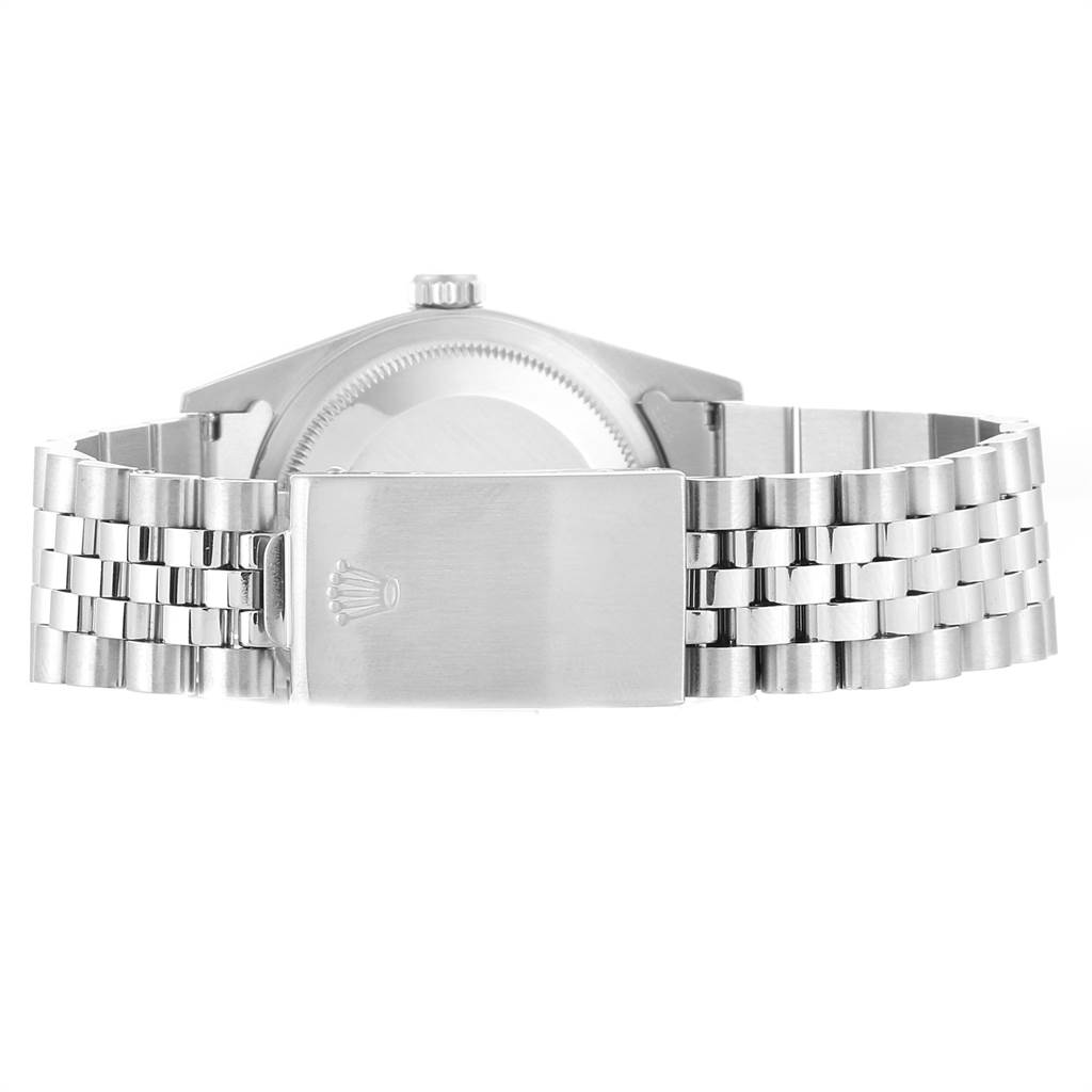 The image shows the back view of a Rolex Datejust 16234 Men's Stainless Steel Silver Dial 16234 Men's Stainless Steel Silver Dial watch, focusing on its clasp and bracelet.