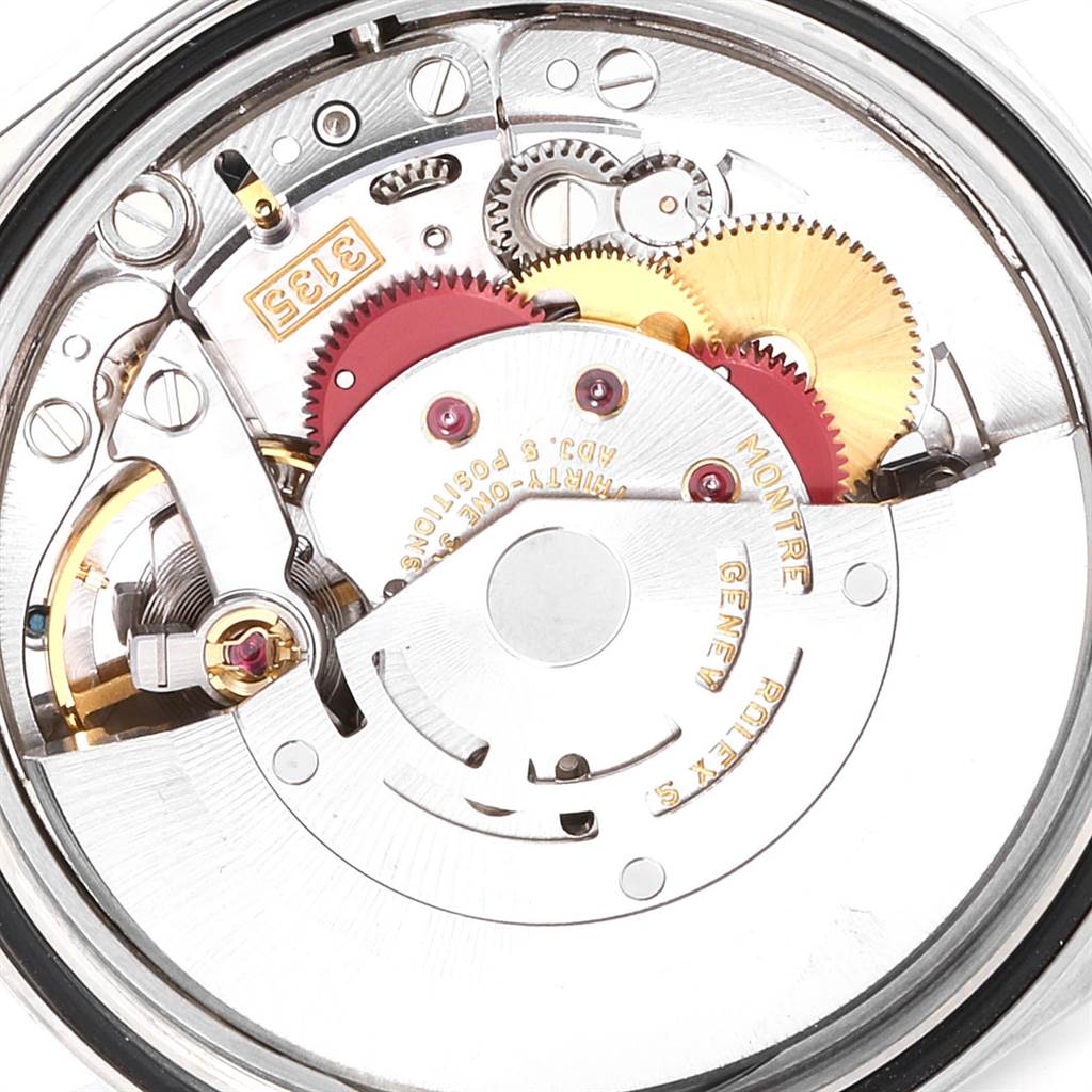 This image shows the intricate internal mechanism and movement parts of a Rolex Datejust 16234 Men's Stainless Steel Silver Dial 16234 Men's Stainless Steel Silver Dial watch, viewed from the back.