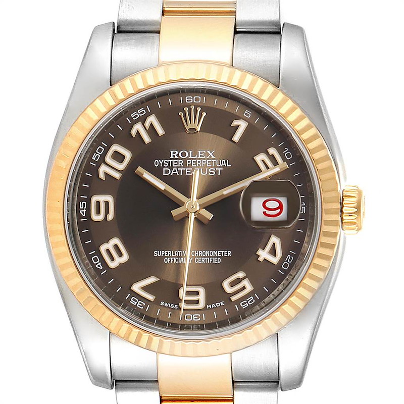 Rolex Datejust Steel Yellow Gold Brown Dial Mens Watch 116233 Box Card SwissWatchExpo