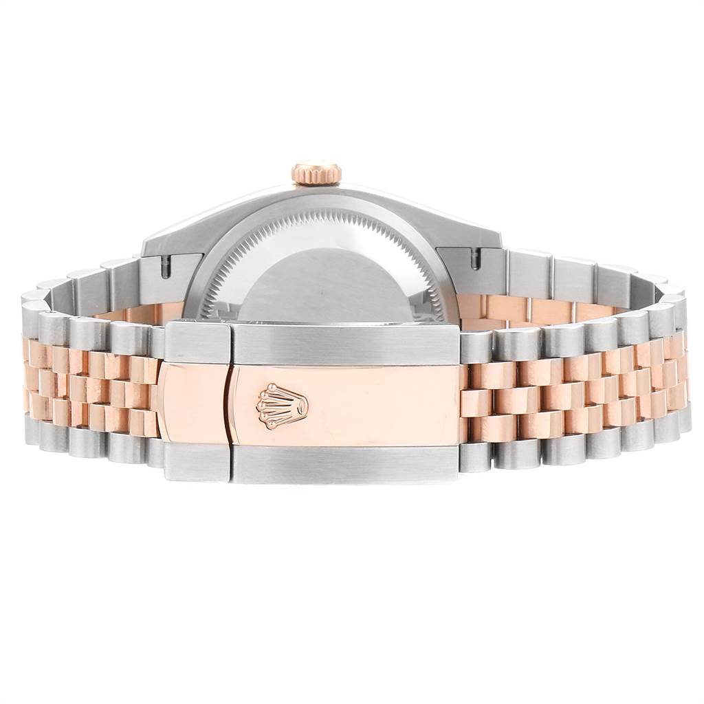 This image shows the rear view of a Rolex Datejust 126231 Men
s Steel and Gold (two tone) Grey Dial 126231 Men
s Steel and Gold (two tone) Grey Dial watch, focusing on the case back, bracelet, and clasp.