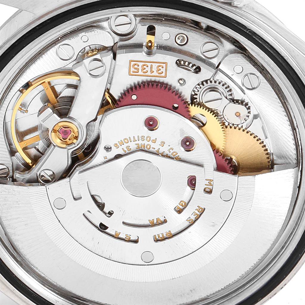 This close-up image shows the internal mechanical movement components of a Rolex Datejust 16200 Men's Stainless Steel Black Dial 16200 Men's Stainless Steel Black Dial watch.