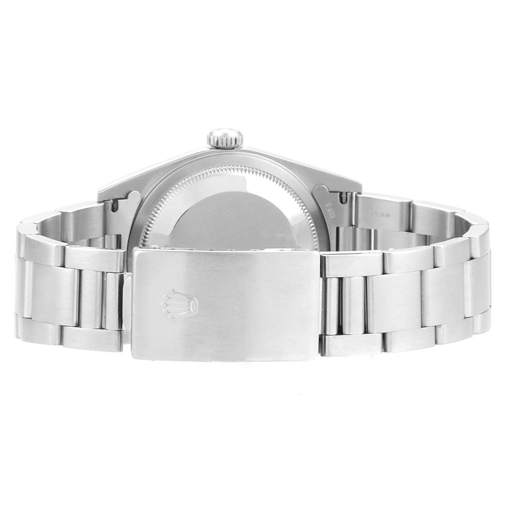 The image shows the back case and bracelet of a Rolex Datejust 16200 Men's Stainless Steel Black Dial 16200 Men's Stainless Steel Black Dial watch, viewed from the rear.