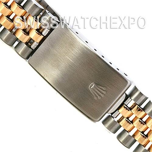 The image shows the clasp and part of the bracelet of a Rolex Datejust 16233 Men's Stainless Steel White Dial 16233 Men's Stainless Steel White Dial watch with a mix of metal tones.