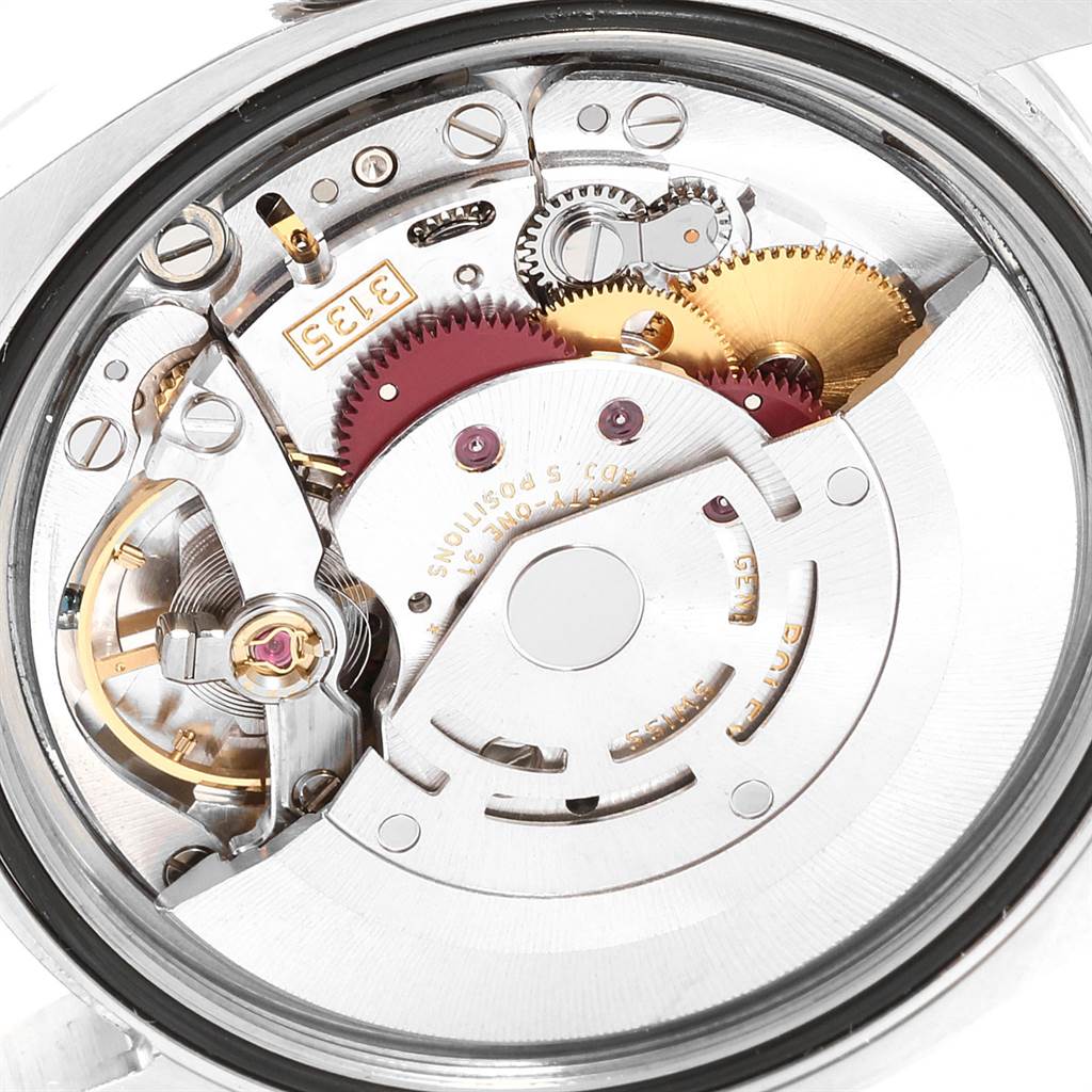 The image shows the internal mechanical movement of a Rolex Datejust 116234 Men's Stainless Steel Black Dial 116234 Men's Stainless Steel Black Dial watch from a top-down angle.