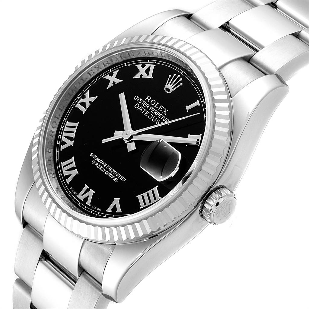 Rolex Datejust Steel 18K White Gold Black Dial Mens Watch 116234 ...