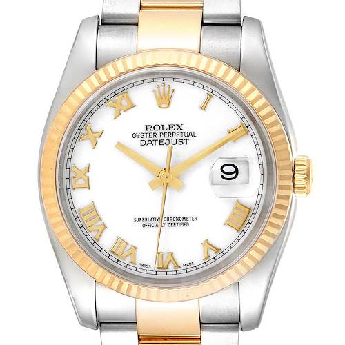Photo of Rolex Datejust Steel Yellow Gold White Dial Mens Watch 116233 Box Papers