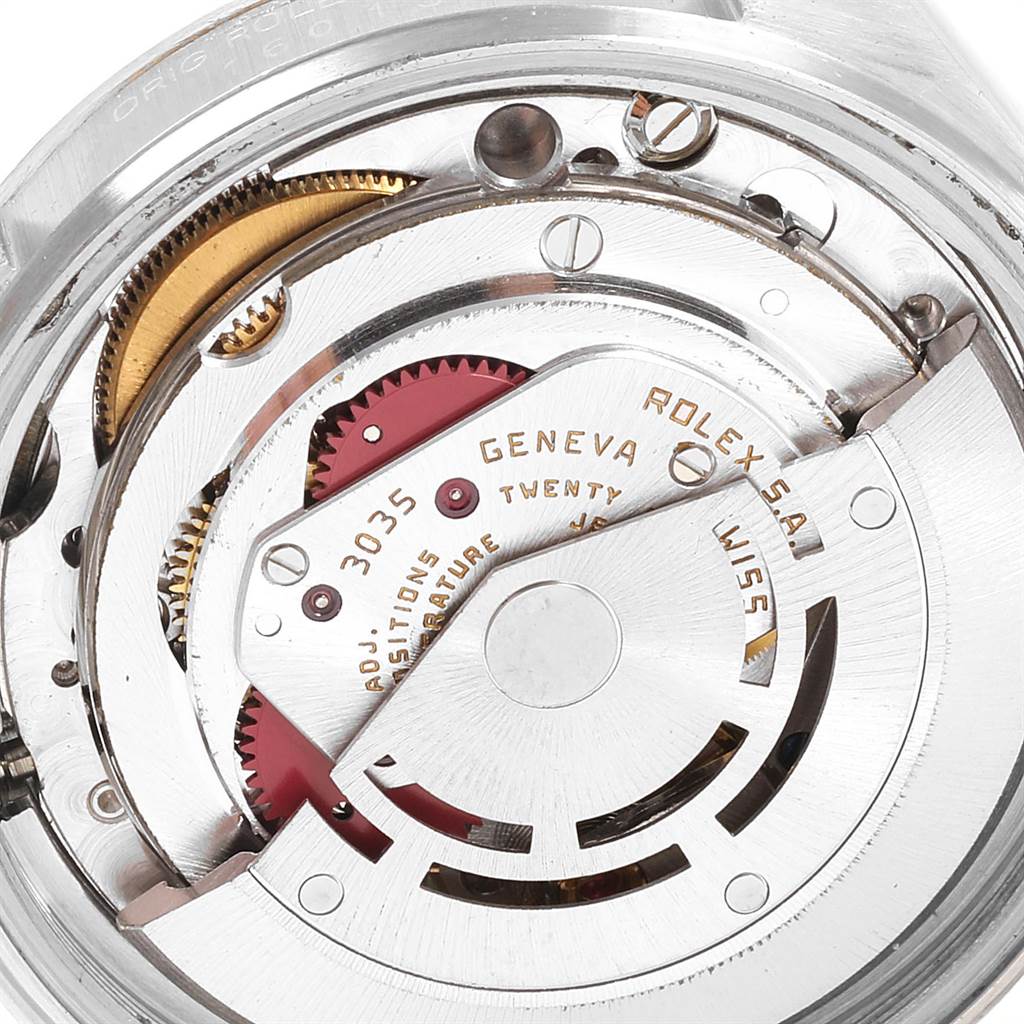 This image shows the intricate inner mechanism of the Rolex Datejust 16013 Men's Stainless Steel Champagne Dial 16013 Men's Stainless Steel Champagne Dial model, highlighting its movement components.