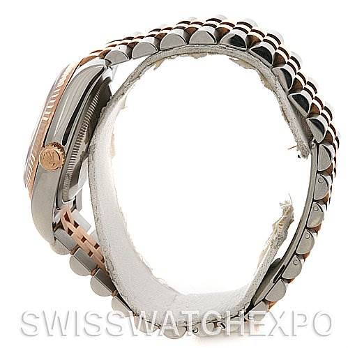 The image shows a side view of the Rolex Datejust 116231 Men's Stainless Steel Silver Dial 116231 Men's Stainless Steel Silver Dial watch, highlighting its crown and bracelet.