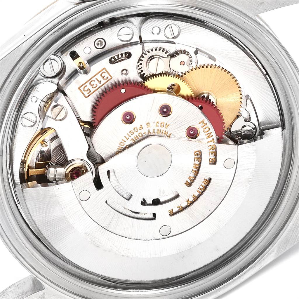 This image shows the internal mechanism of a Rolex Datejust 16233 Men
s Steel and Gold (two tone) Champagne Dial 16233 Men
s Steel and Gold (two tone) Champagne Dial watch from the back angle.