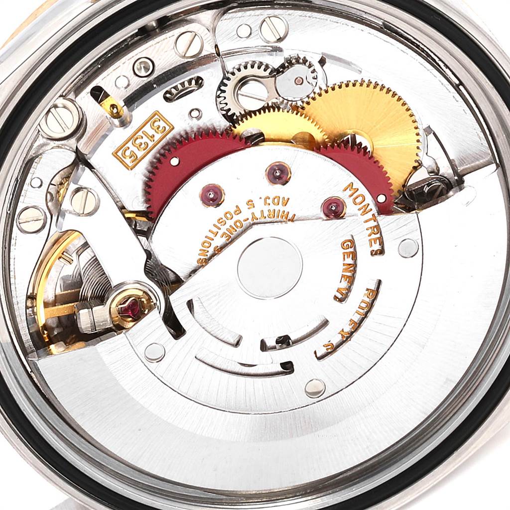 This image shows the internal movement mechanism of a Rolex Datejust 16233 Men
s Steel and Gold (two tone) Champagne Dial 16233 Men
s Steel and Gold (two tone) Champagne Dial watch, viewed from the back.
