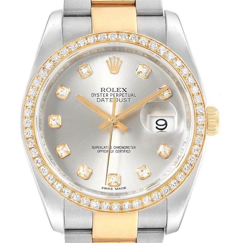 Rolex Datejust 36 Steel Yellow Gold Diamond Mens Watch 116243 Box Card SwissWatchExpo