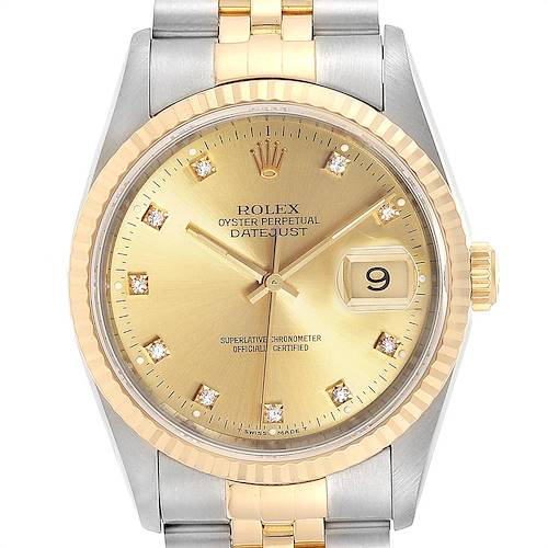 Photo of Rolex Datejust Steel Yellow Gold Diamond Mens Watch 16233 Box Papers