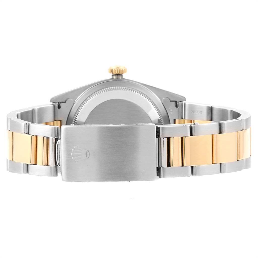 This image shows the back view of the Rolex Datejust 16233 Men's Steel and Gold (two tone) White Dial 16233 Men's Steel and Gold (two tone) White Dial model, focusing on the clasp and bracelet.