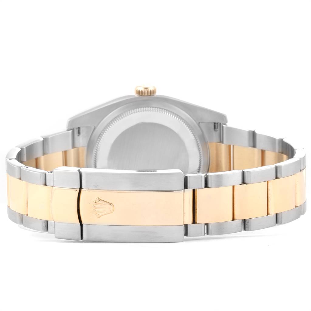 The image shows the back and clasp of the Rolex Datejust 116243 Men's Stainless Steel White Dial 116243 Men's Stainless Steel White Dial, highlighting its two-tone metal bracelet.