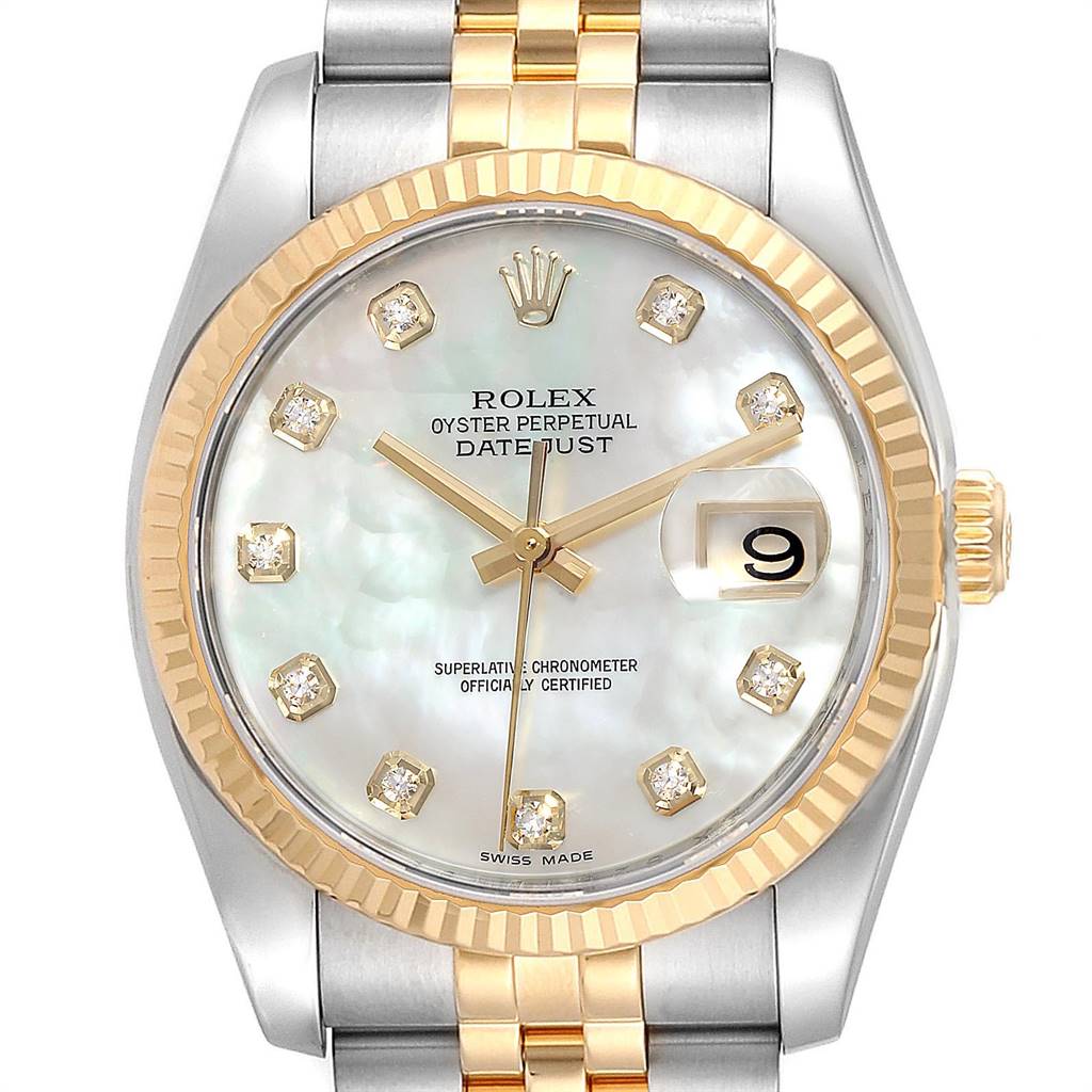Rolex Datejust Steel Yellow Gold MOP Diamond Dial Watch 116233 Box Card ...