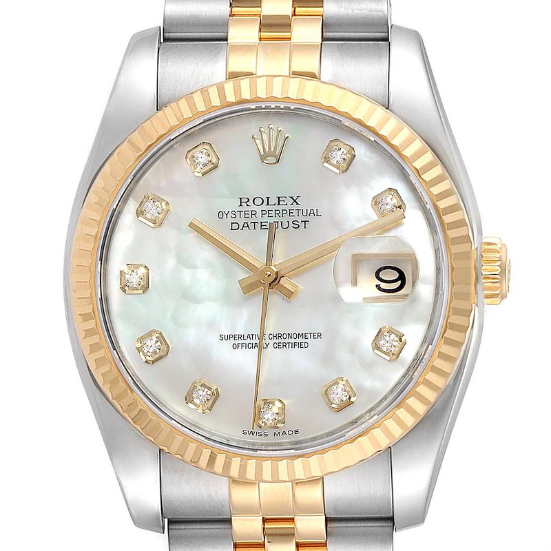Rolex Datejust Steel Yellow Gold MOP Diamond Dial Watch 116233 Box Card SwissWatchExpo