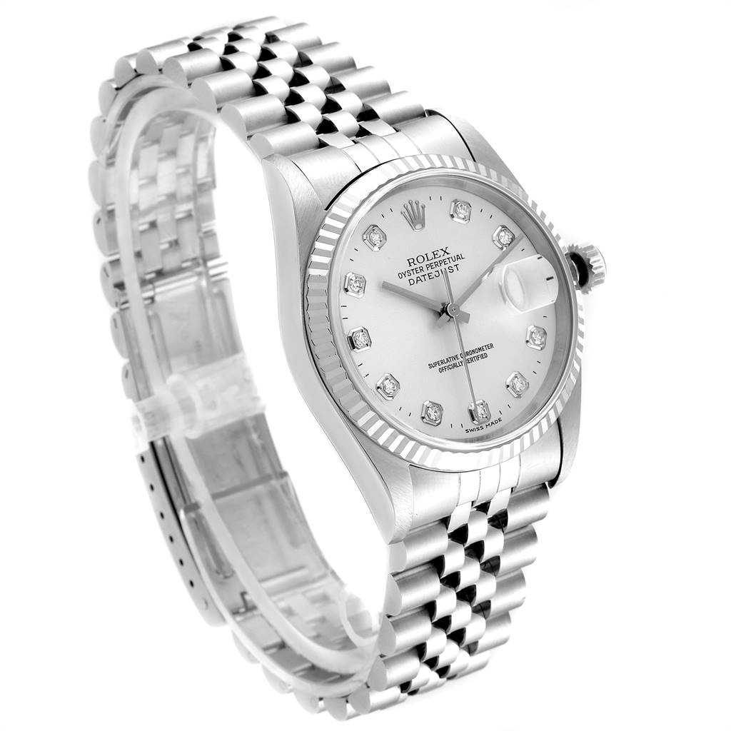 The image shows a Rolex Datejust 16234 Men's Stainless Steel Silver Dial 16234 Men's Stainless Steel Silver Dial watch at a slight angle, highlighting the face, dial, and bracelet.