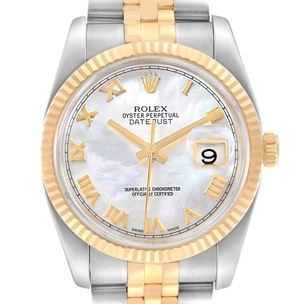 Rolex Datejust 36 Steel Yellow Gold MOP Roman Dial Mens Watch 116233 ...