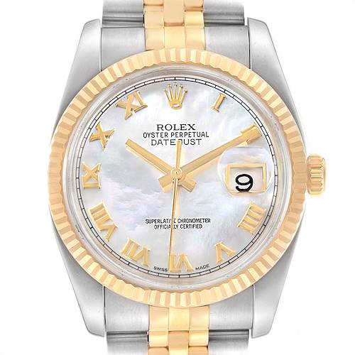 Photo of Rolex Datejust 36 Steel Yellow Gold MOP Roman Dial Mens Watch 116233