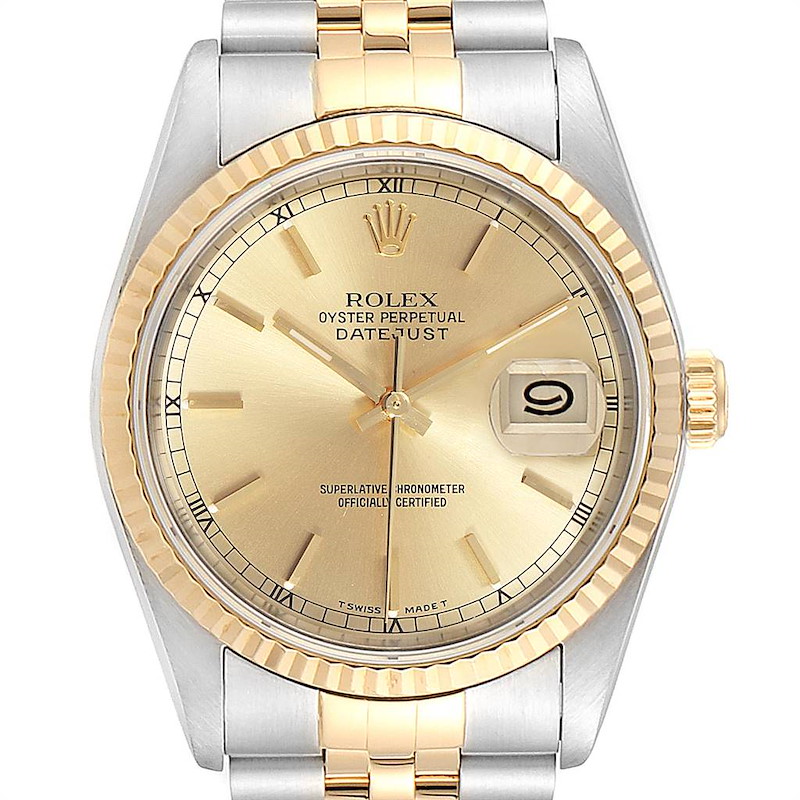 Rolex Datejust 36 Steel 18K Yellow Gold Mens Watch 16233 SwissWatchExpo