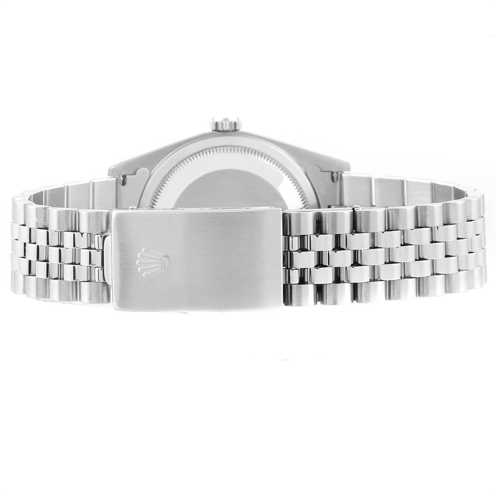 The image shows the back view of the case and bracelet of a Rolex Datejust 16220 Men's Stainless Steel Silver Dial 16220 Men's Stainless Steel Silver Dial model watch.