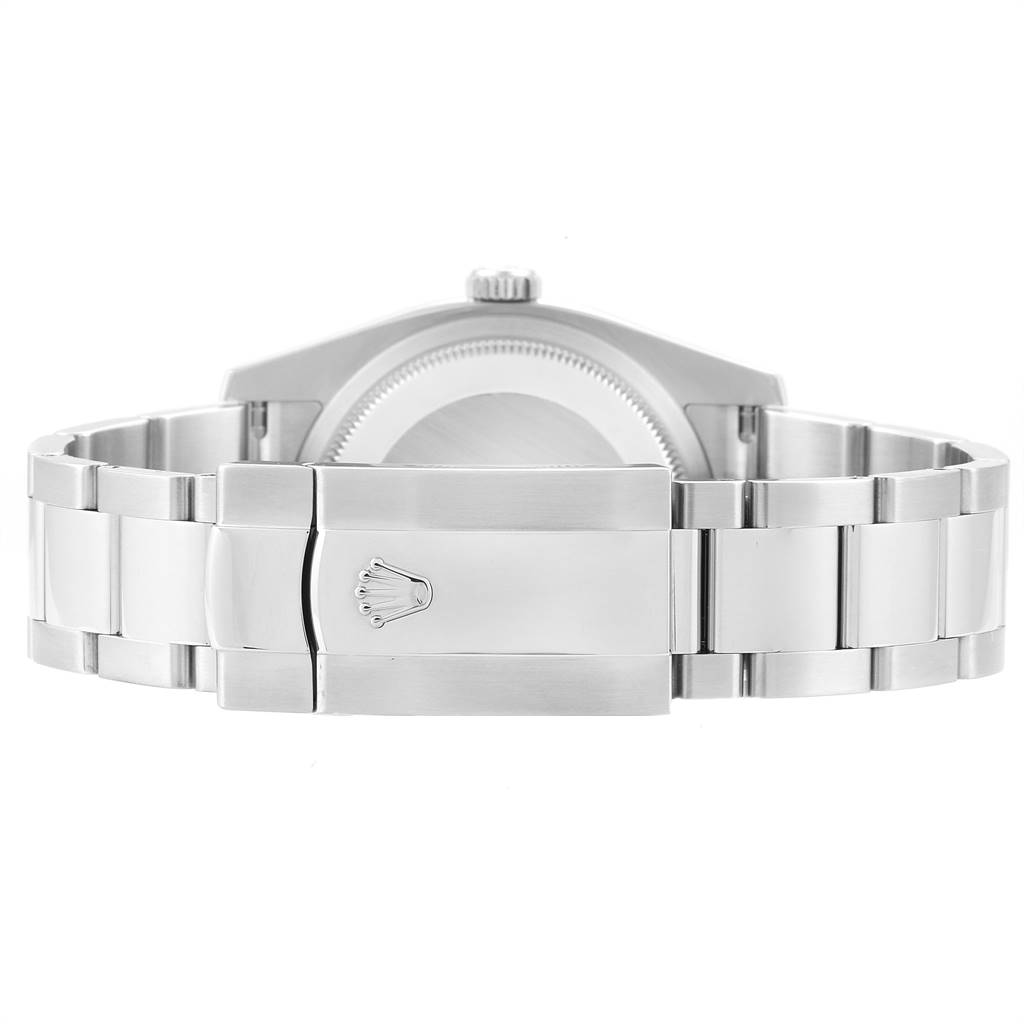 This image shows the back view of a Rolex Datejust 116234 Men's Stainless Steel Black Dial 116234 Men's Stainless Steel Black Dial watch, focusing on the clasp and part of the bracelet.