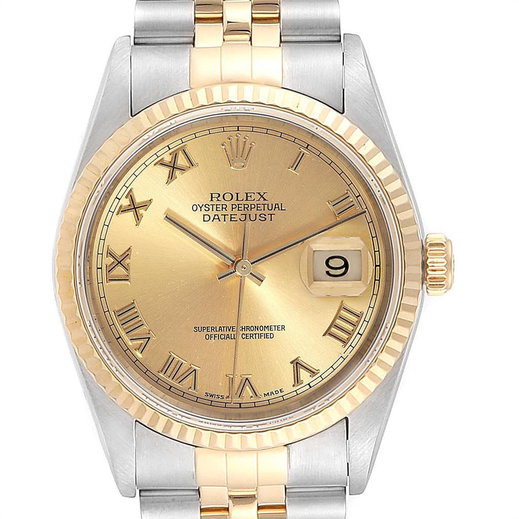 Rolex Datejust 36 Steel Yellow Gold Roman Dial Mens Watch 16233 