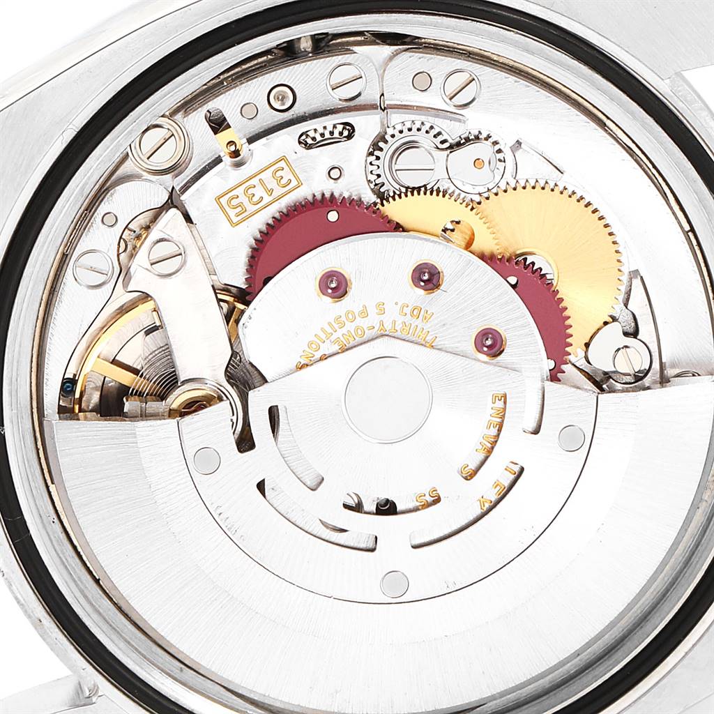 This image shows the inner movement mechanism of the Rolex Datejust 116234 Men's Stainless Steel Silver Dial 116234 Men's Stainless Steel Silver Dial watch from a back angle.