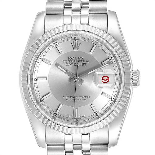 Photo of Rolex Datejust Steel White Gold Tuxedo Dial Mens Watch 116234 Box Card