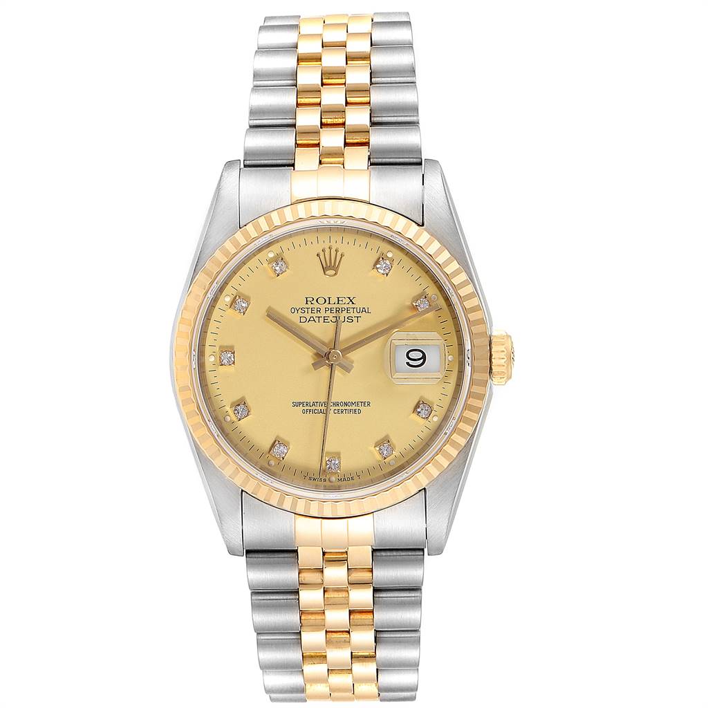 Rolex Datejust Steel Yellow Gold Diamond Mens Watch 16233 Box Papers ...