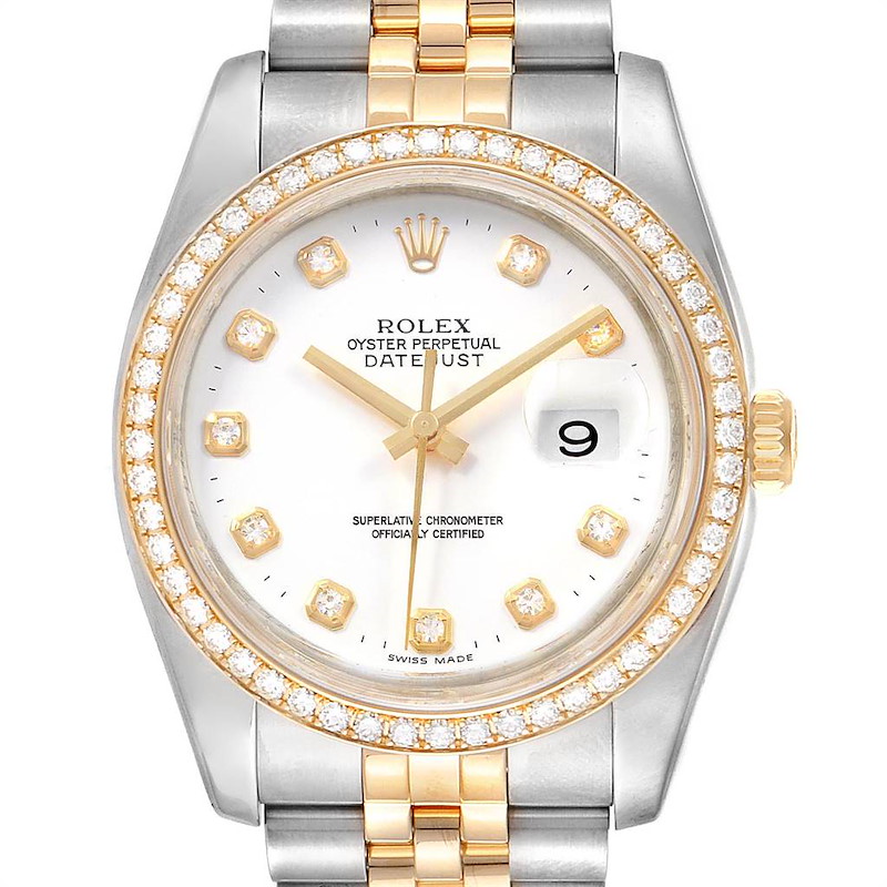 Rolex Datejust 36 Steel Yellow Gold Diamond Mens Watch 116243 Box Card SwissWatchExpo