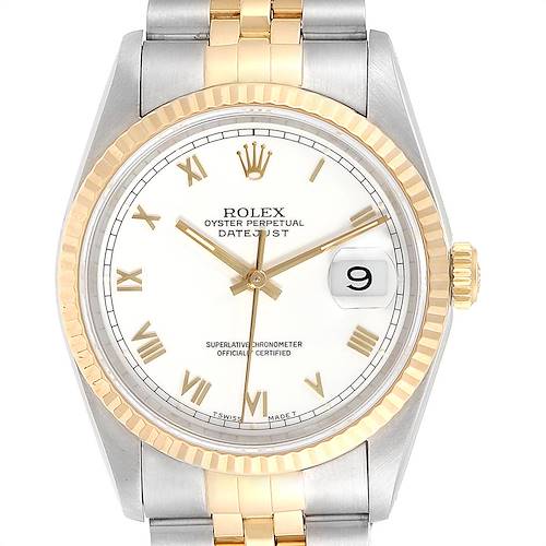 Photo of Rolex Datejust Steel Yellow Gold White Dial Mens Watch 16233 Box Papers